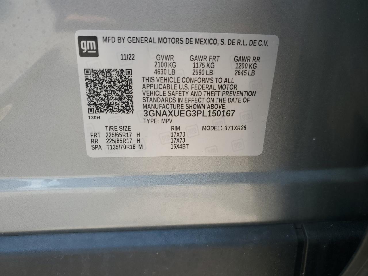 2023 Chevrolet Equinox Lt VIN: 3GNAXUEG3PL150167 Lot: 64297354