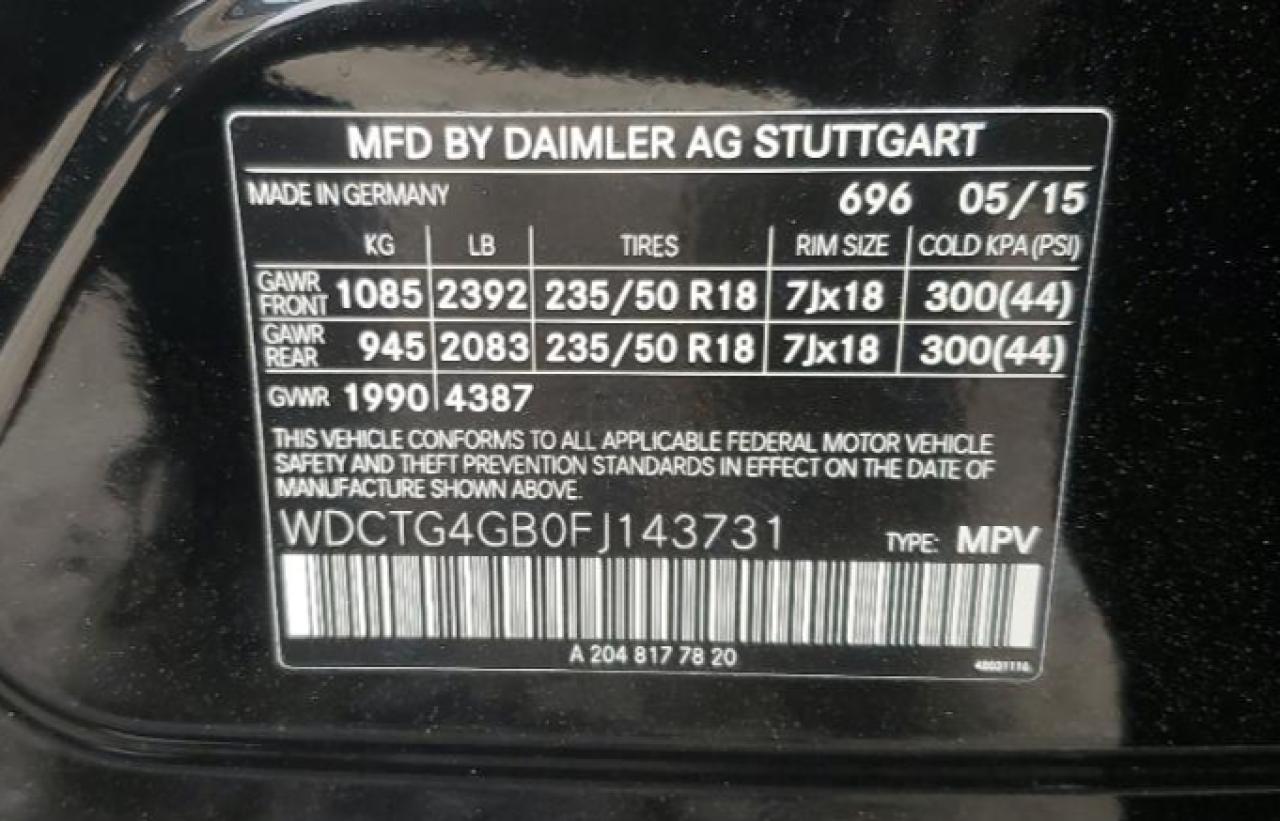 2015 Mercedes-Benz Gla 250 4Matic VIN: WDCTG4GB0FJ143731 Lot: 63827414