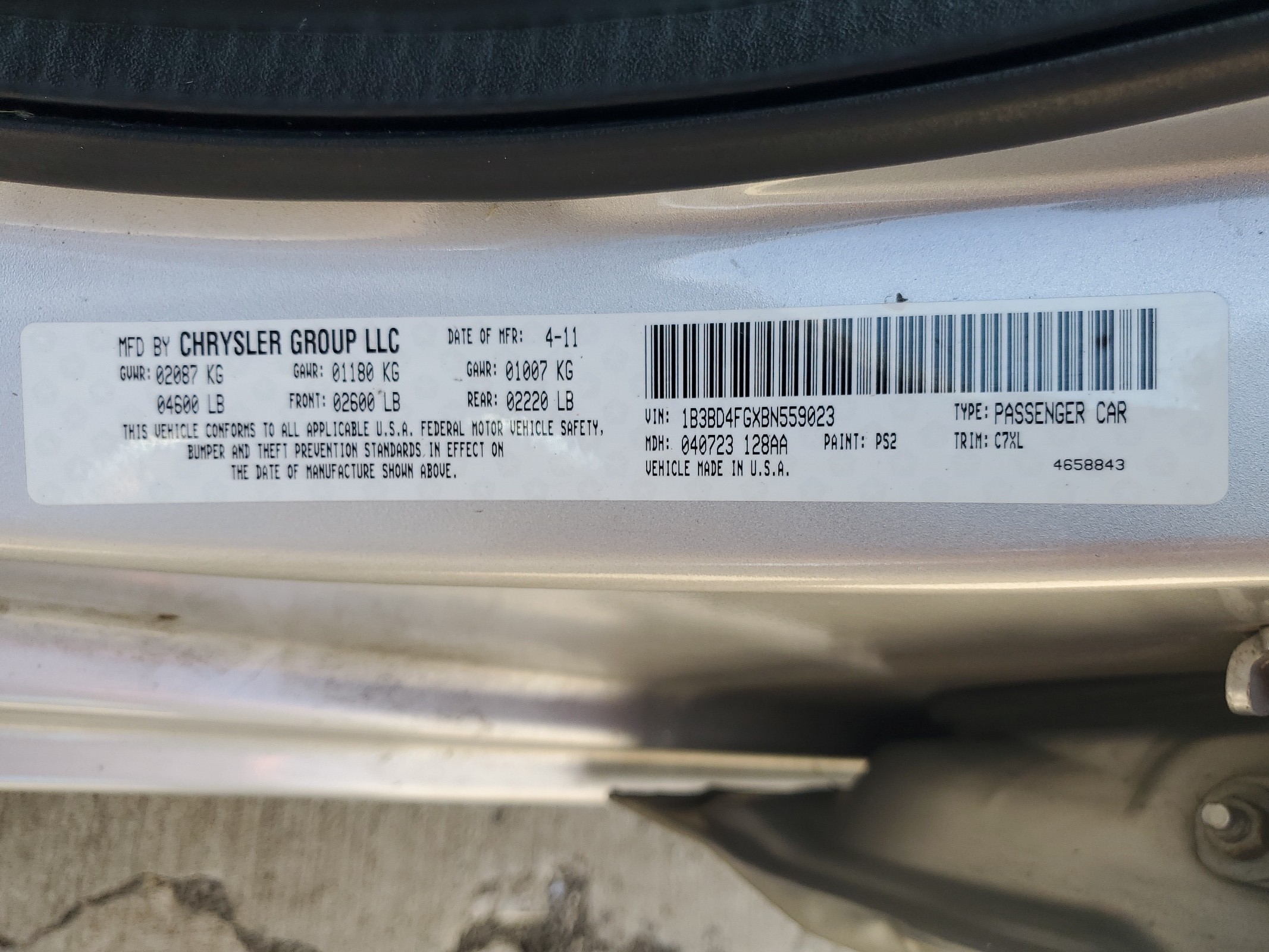 1B3BD4FGXBN559023 2011 Dodge Avenger Express