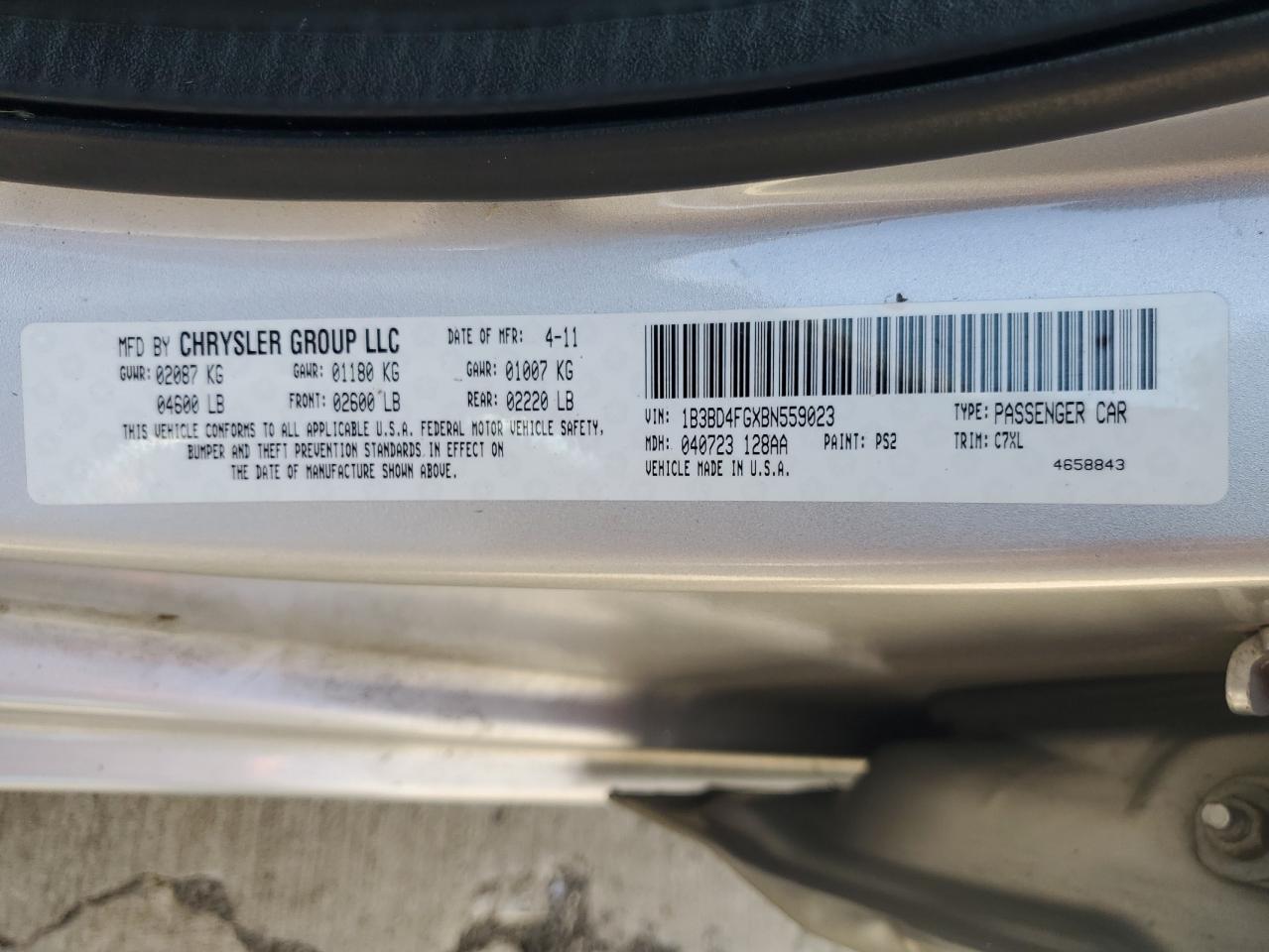 2011 Dodge Avenger Express VIN: 1B3BD4FGXBN559023 Lot: 61278874