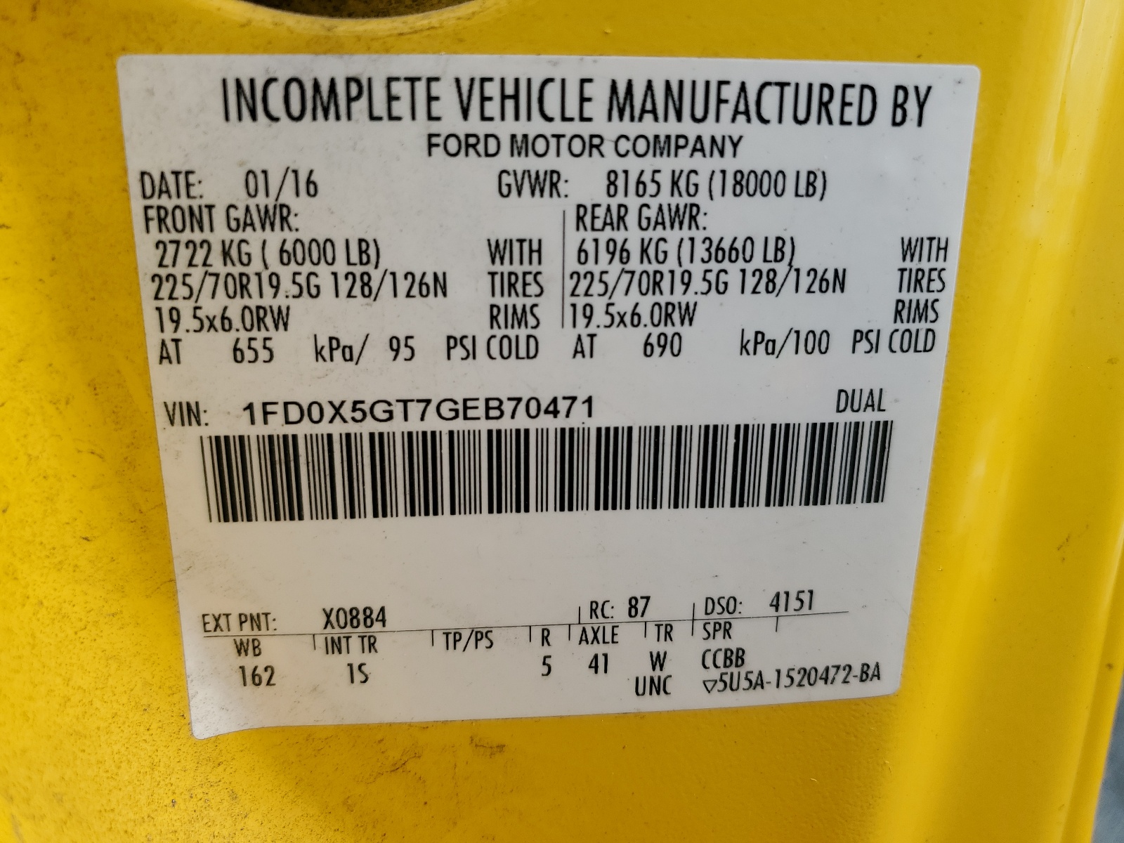 1FD0X5GT7GEB70471 2016 Ford F550 Super Duty