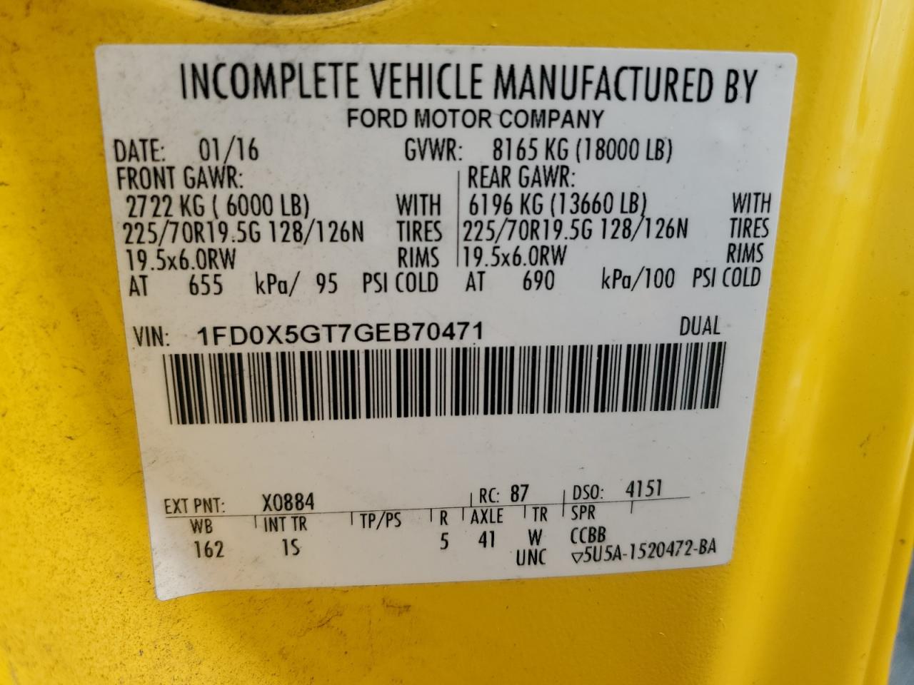 2016 Ford F550 Super Duty VIN: 1FD0X5GT7GEB70471 Lot: 63925884