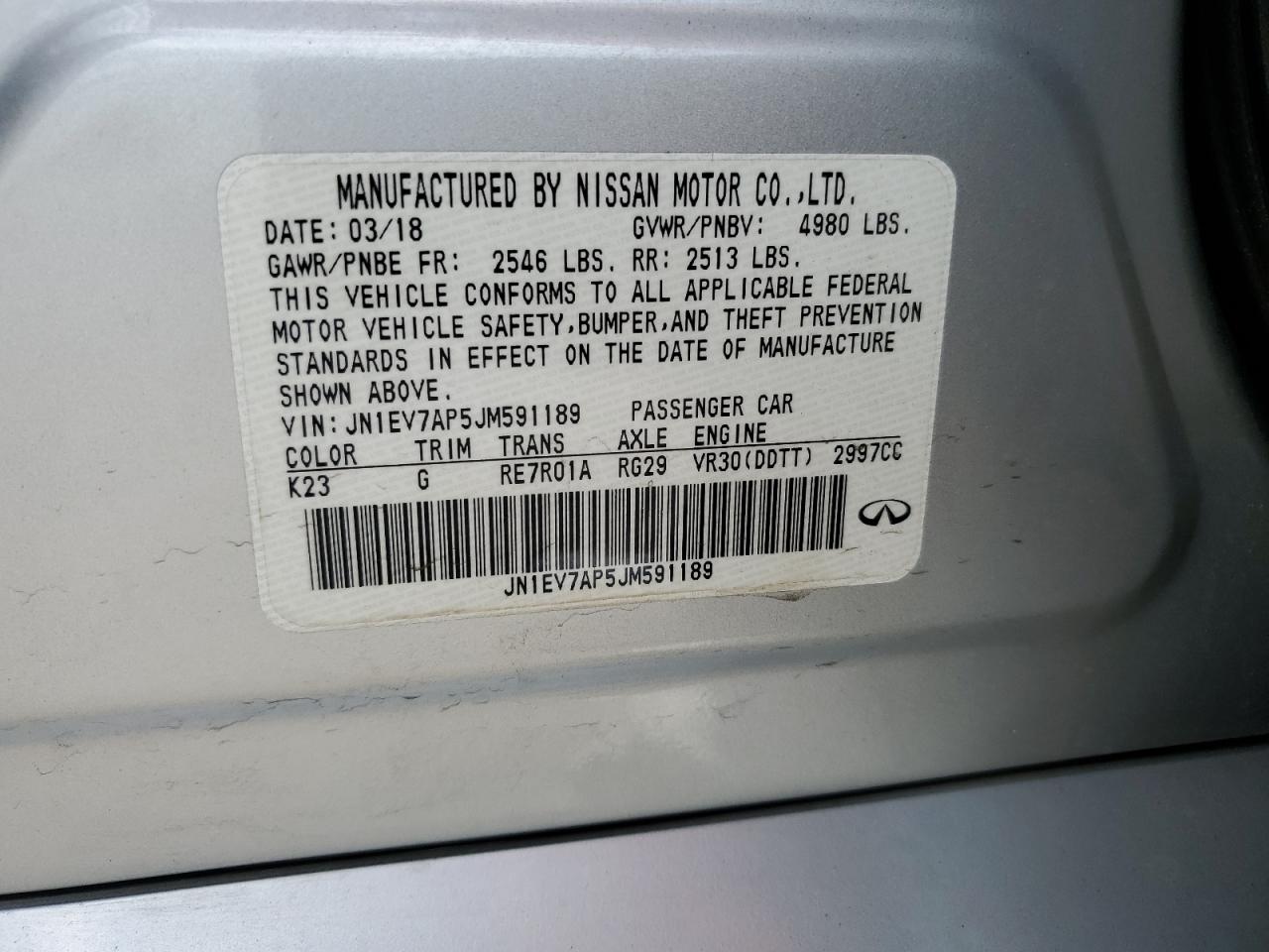 2018 Infiniti Q50 Luxe VIN: JN1EV7AP5JM591189 Lot: 62419874