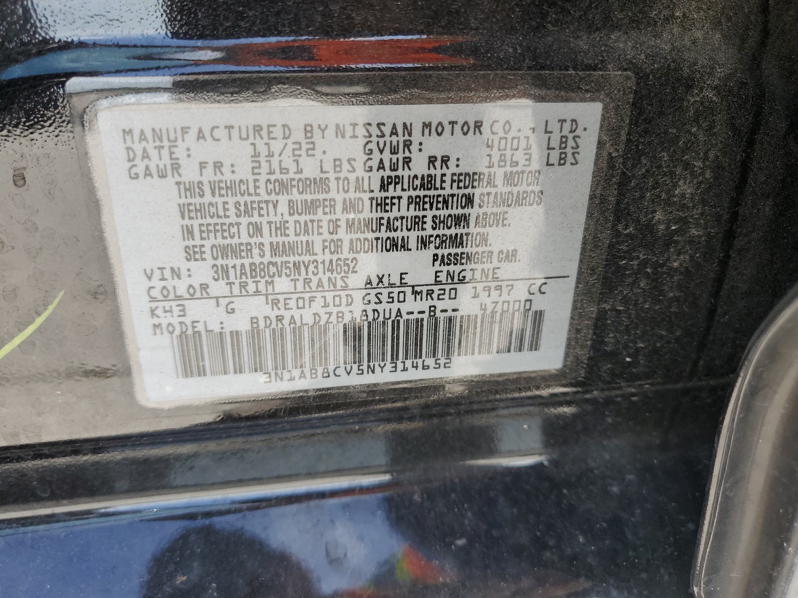 3N1AB8CV5NY314652 2022 Nissan Sentra Sv