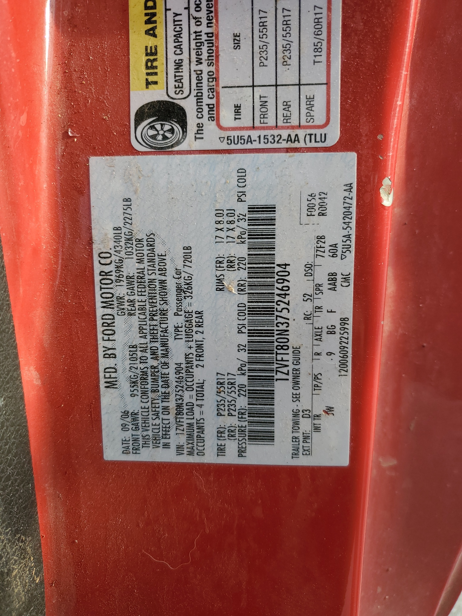 1ZVFT80N375246904 2007 Ford Mustang