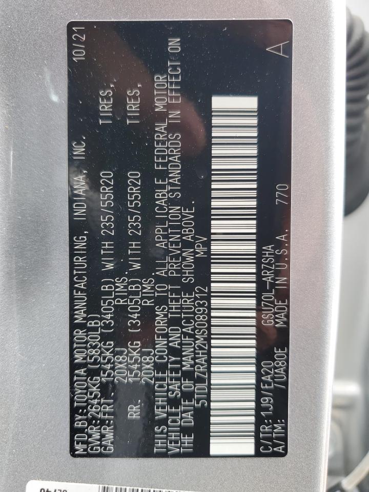 2021 Toyota Highlander Xse VIN: 5TDLZRAH2MS089312 Lot: 64503374