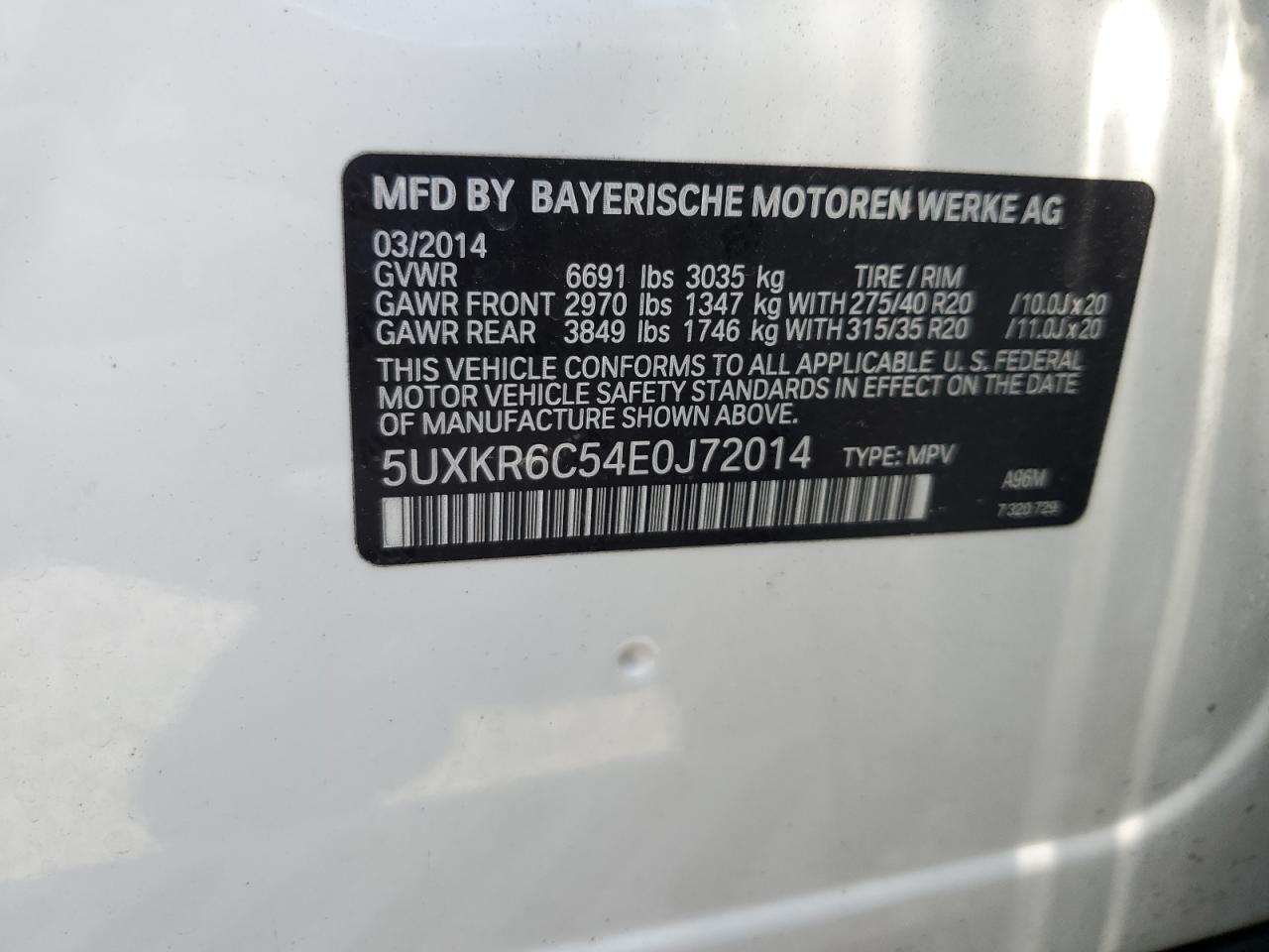 2014 BMW X5 xDrive50I VIN: 5UXKR6C54E0J72014 Lot: 64213454