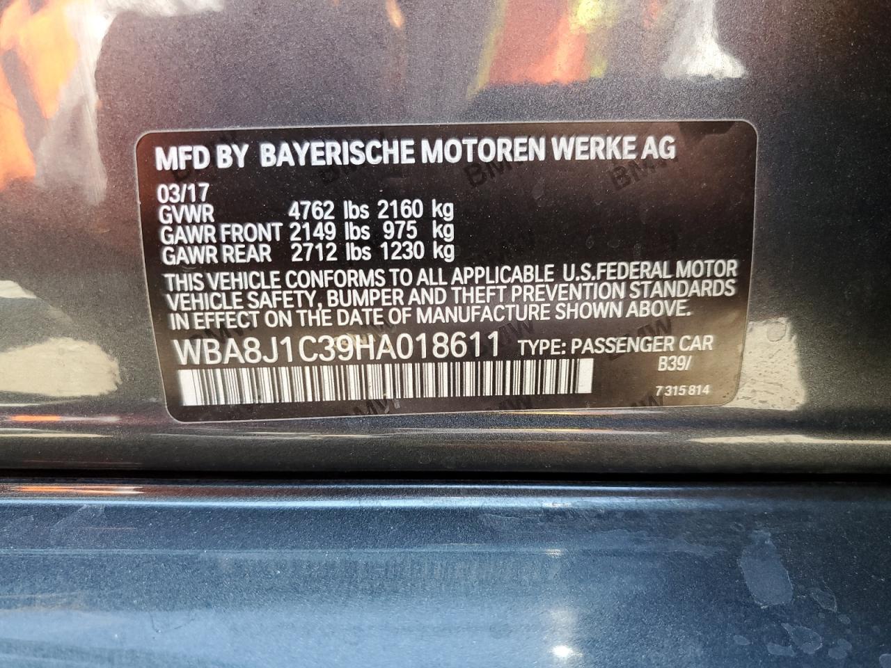 2017 BMW 328 D xDrive VIN: WBA8J1C39HA018611 Lot: 65466304