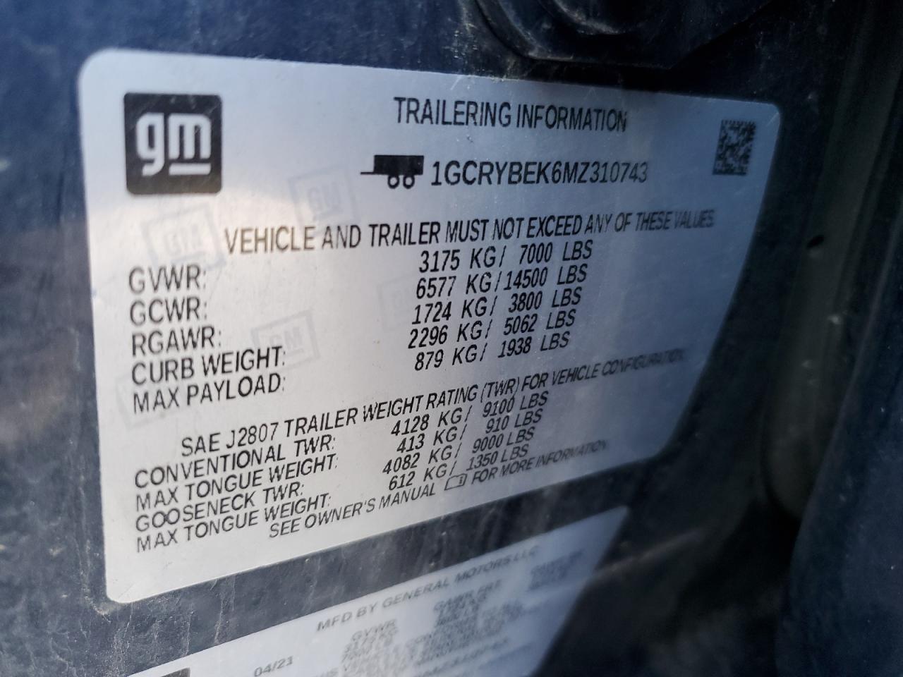 2021 Chevrolet Silverado K1500 Custom VIN: 1GCRYBEK6MZ310743 Lot: 62625884