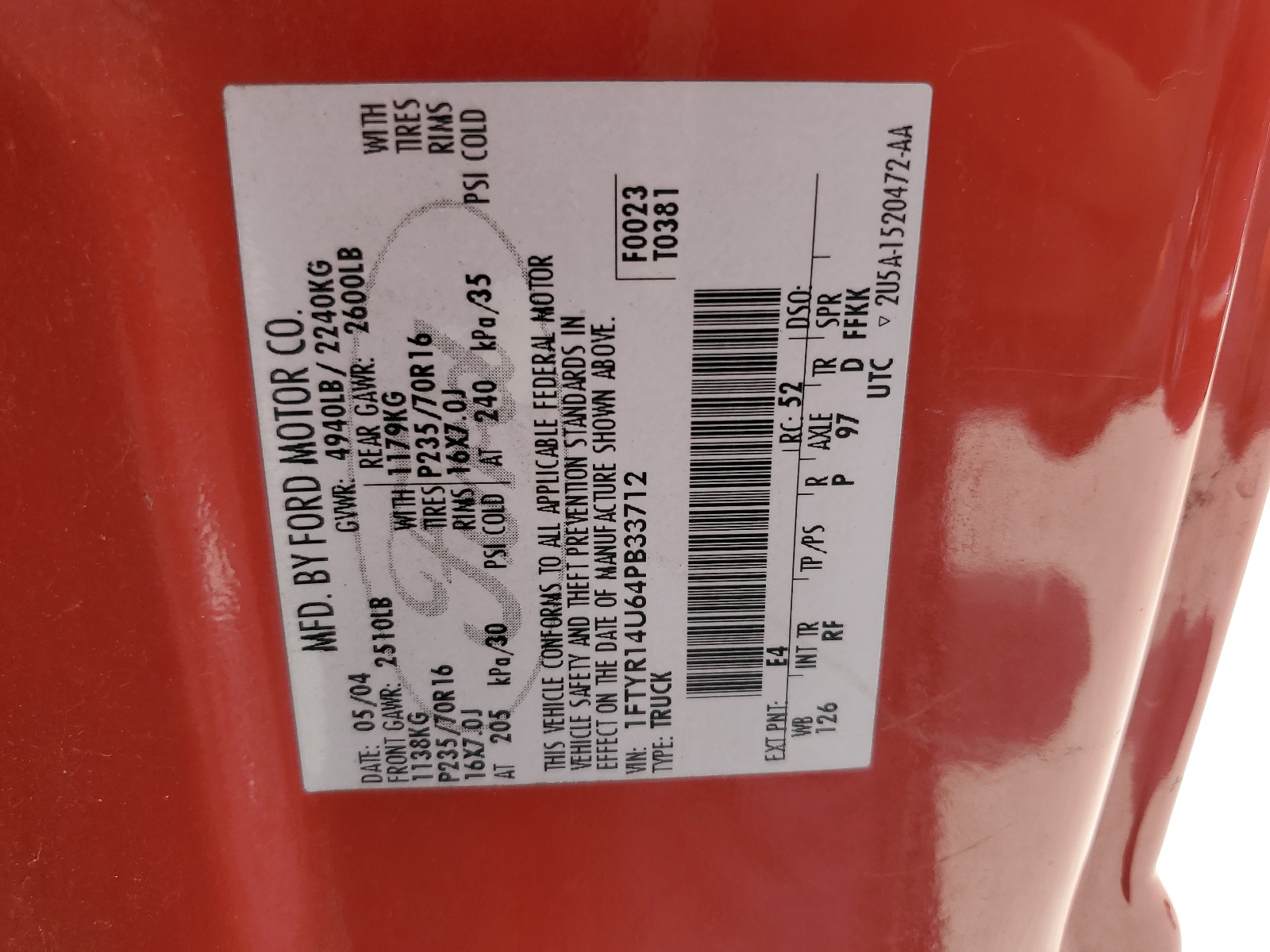 1FTYR14U64PB33712 2004 Ford Ranger Super Cab