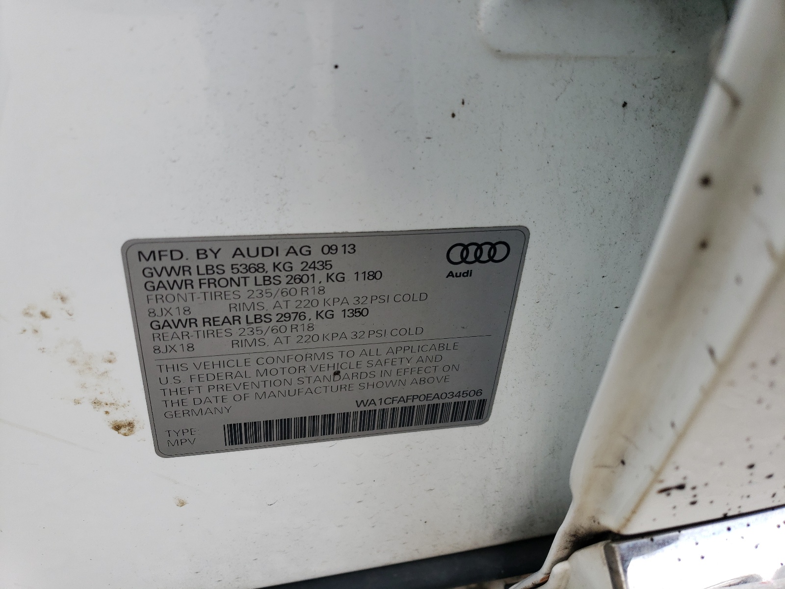 WA1CFAFP0EA034506 2014 Audi Q5 Premium