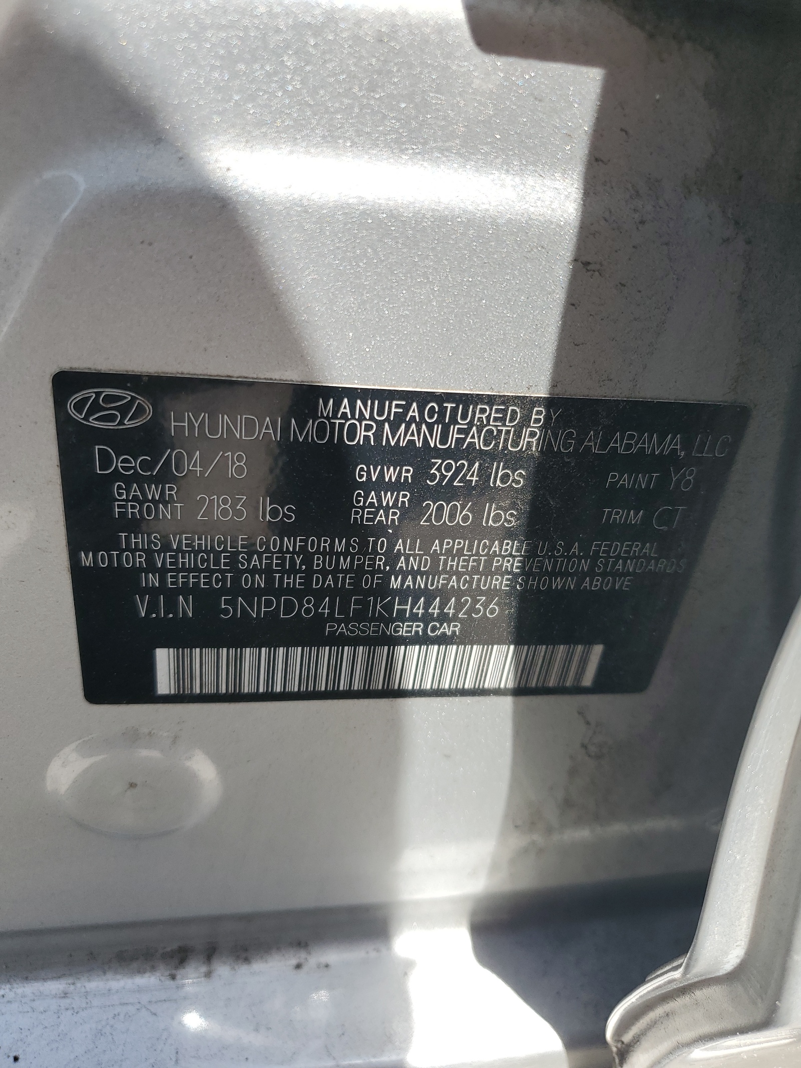 5NPD84LF1KH444236 2019 Hyundai Elantra Sel