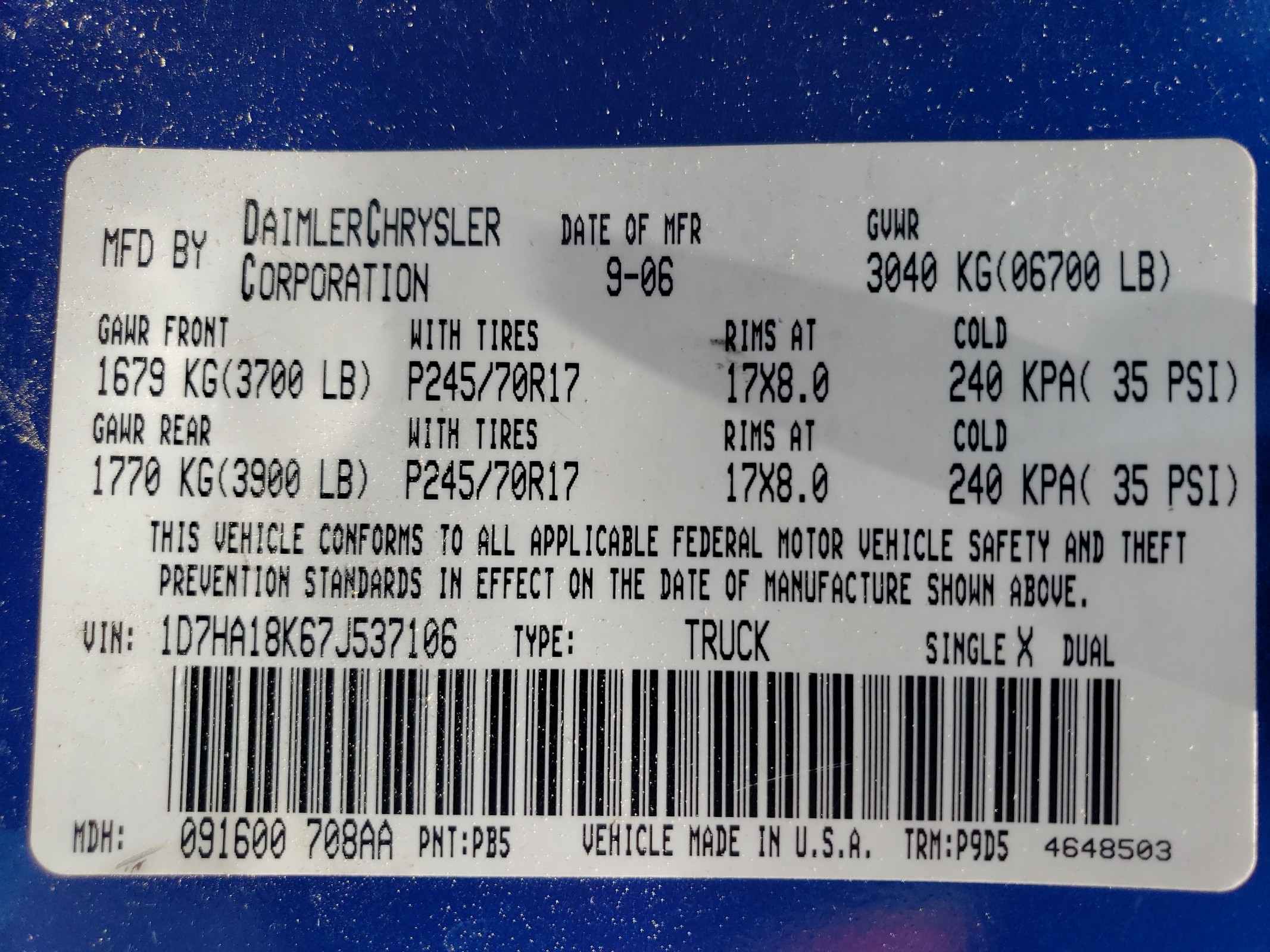 1D7HA18K67J537106 2007 Dodge Ram 1500 St