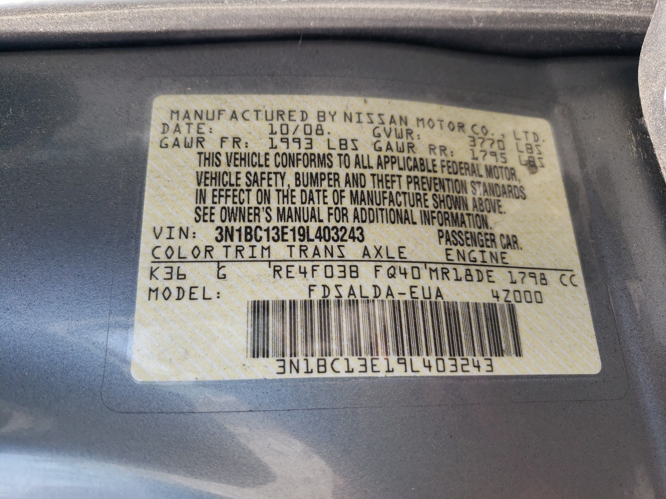 3N1BC13E19L403243 2009 Nissan Versa S