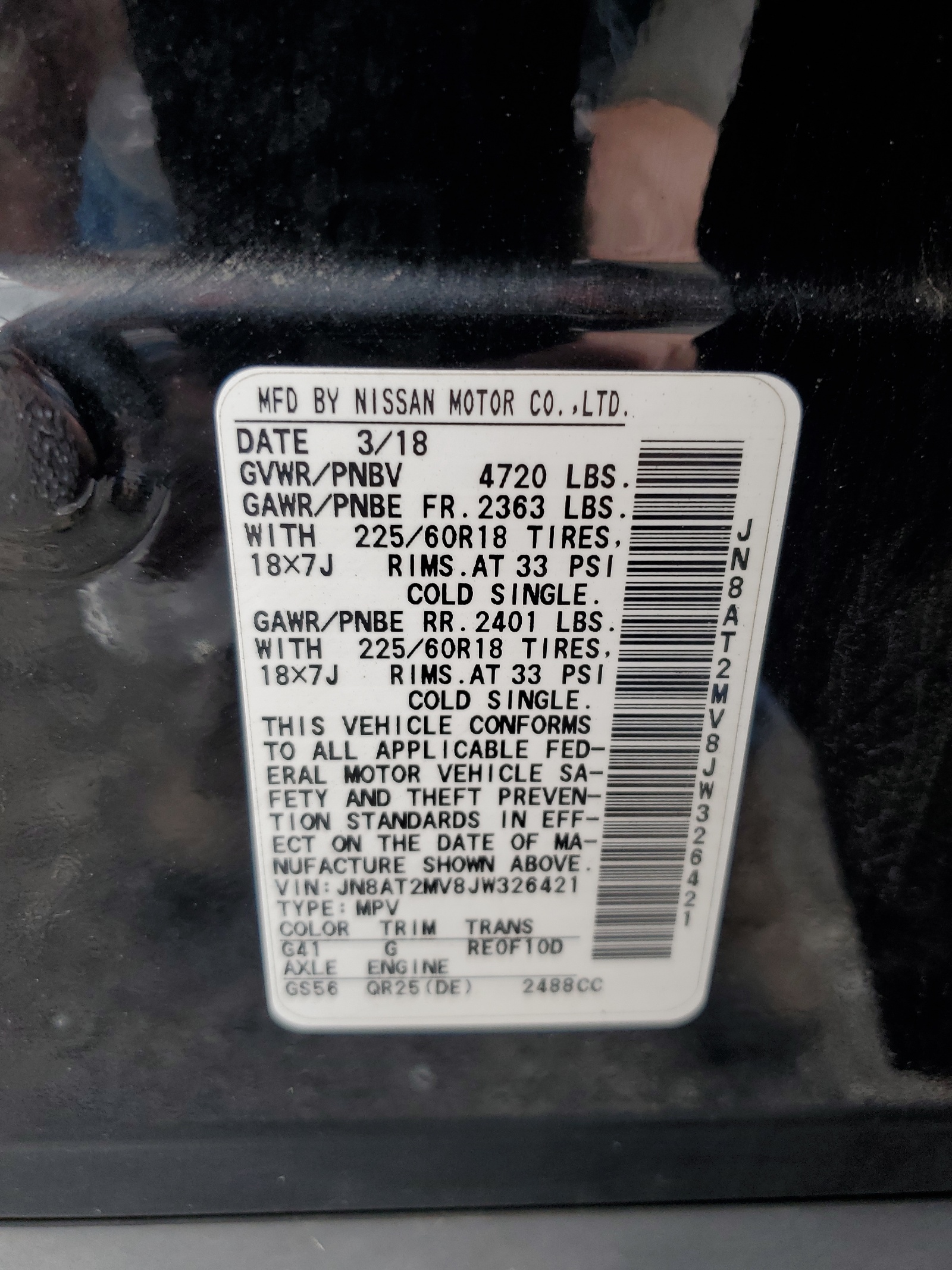 JN8AT2MV8JW326421 2018 Nissan Rogue S