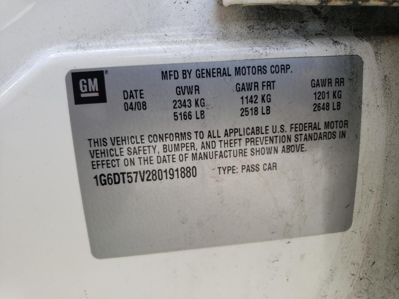2008 Cadillac Cts Hi Feature V6 VIN: 1G6DT57V280191880 Lot: 62911554