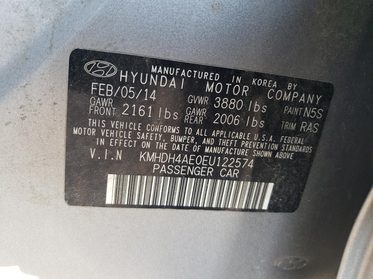 KMHDH4AE0EU122574 2014 Hyundai Elantra Se