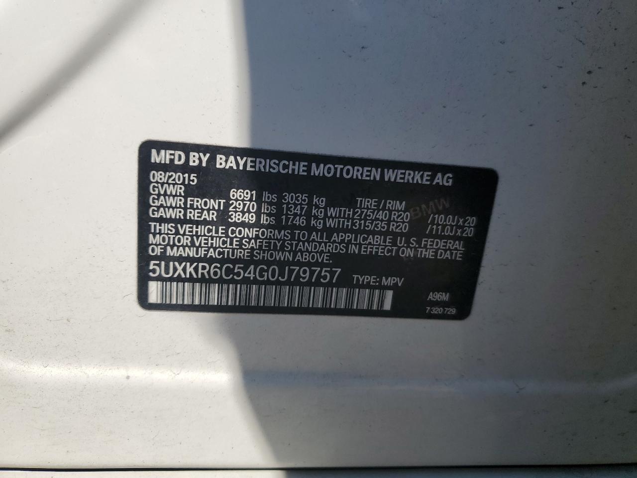 2016 BMW X5 xDrive50I VIN: 5UXKR6C54G0J79757 Lot: 63494544