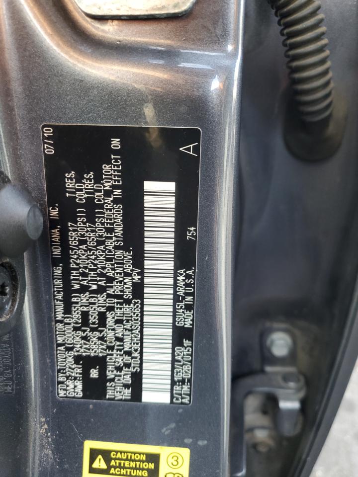 2010 Toyota Highlander Se VIN: 5TDJK3EH2AS035653 Lot: 63022214