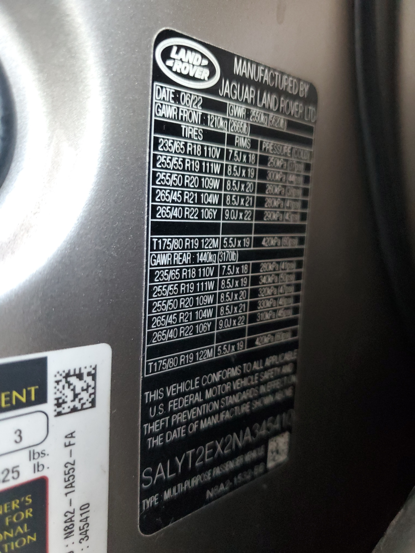 SALYT2EX2NA345410 2022 Land Rover Range Rover Velar R-Dynamic S