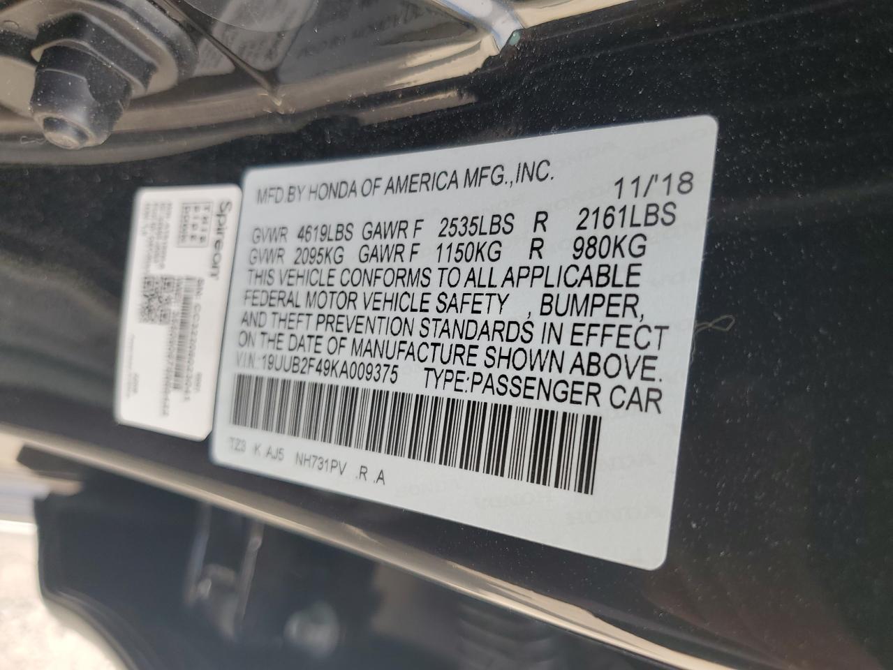 19UUB2F49KA009375 2019 Acura Tlx Technology