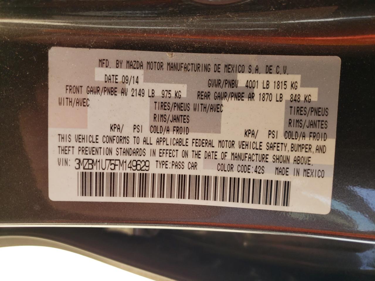 2015 Mazda 3 Sport VIN: 3MZBM1U75FM149629 Lot: 62532204
