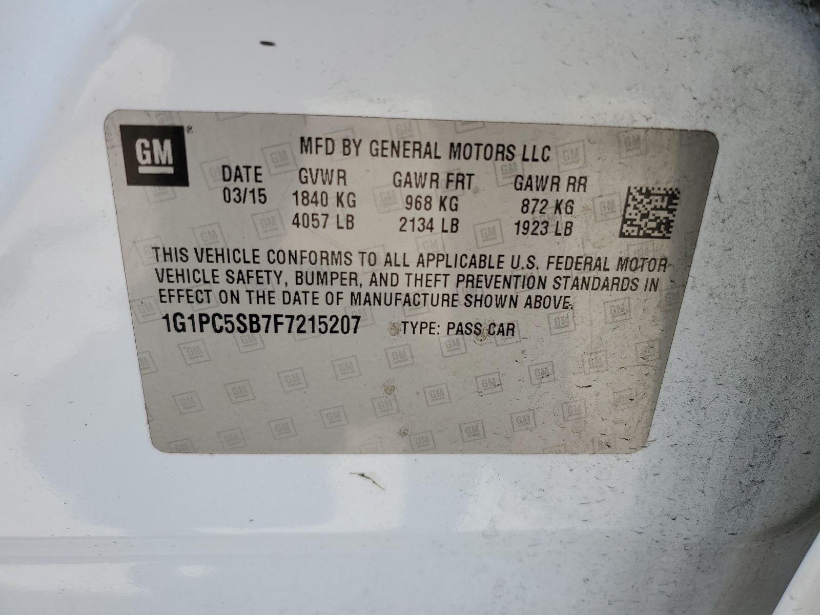 1G1PC5SB7F7215207 2015 Chevrolet Cruze Lt