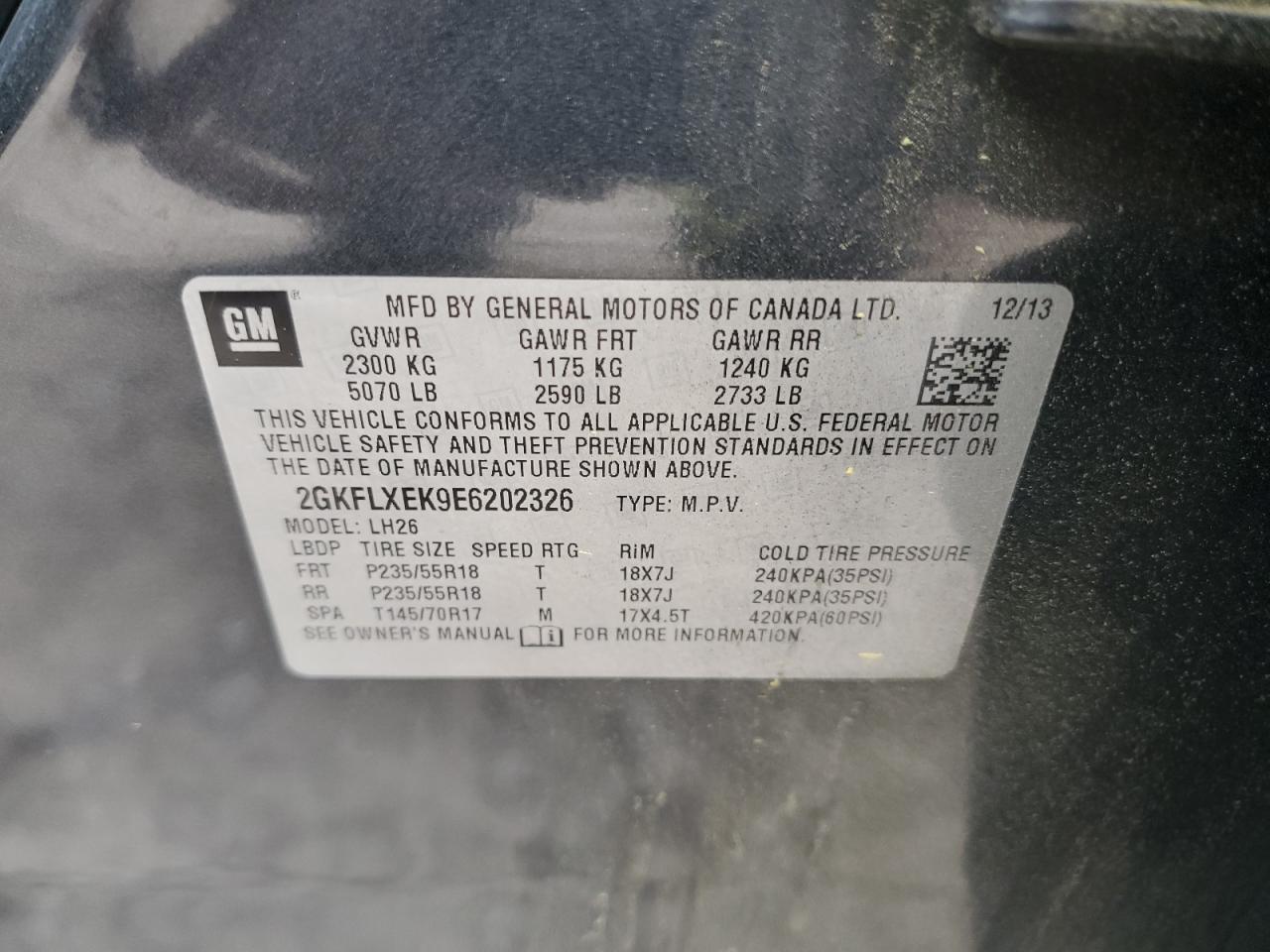 2014 GMC Terrain Slt VIN: 2GKFLXEK9E6202326 Lot: 62125014