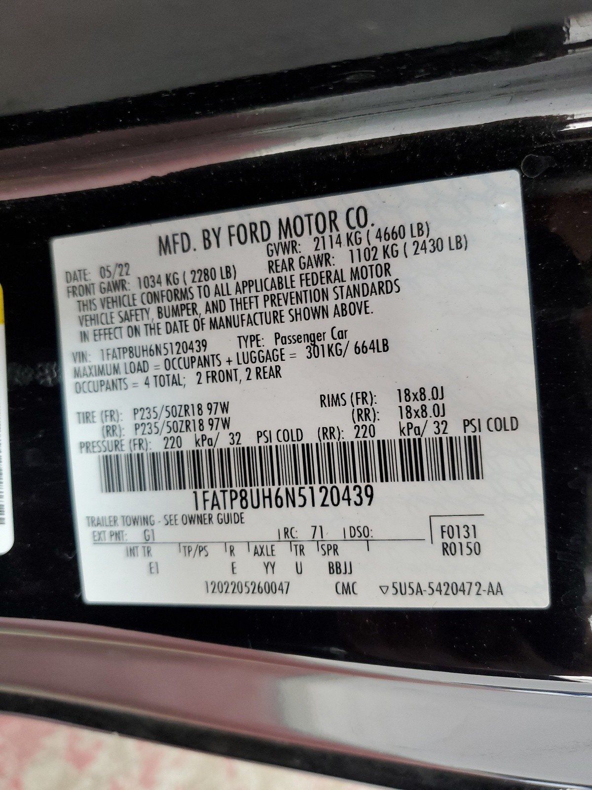 1FATP8UH6N5120439 2022 Ford Mustang