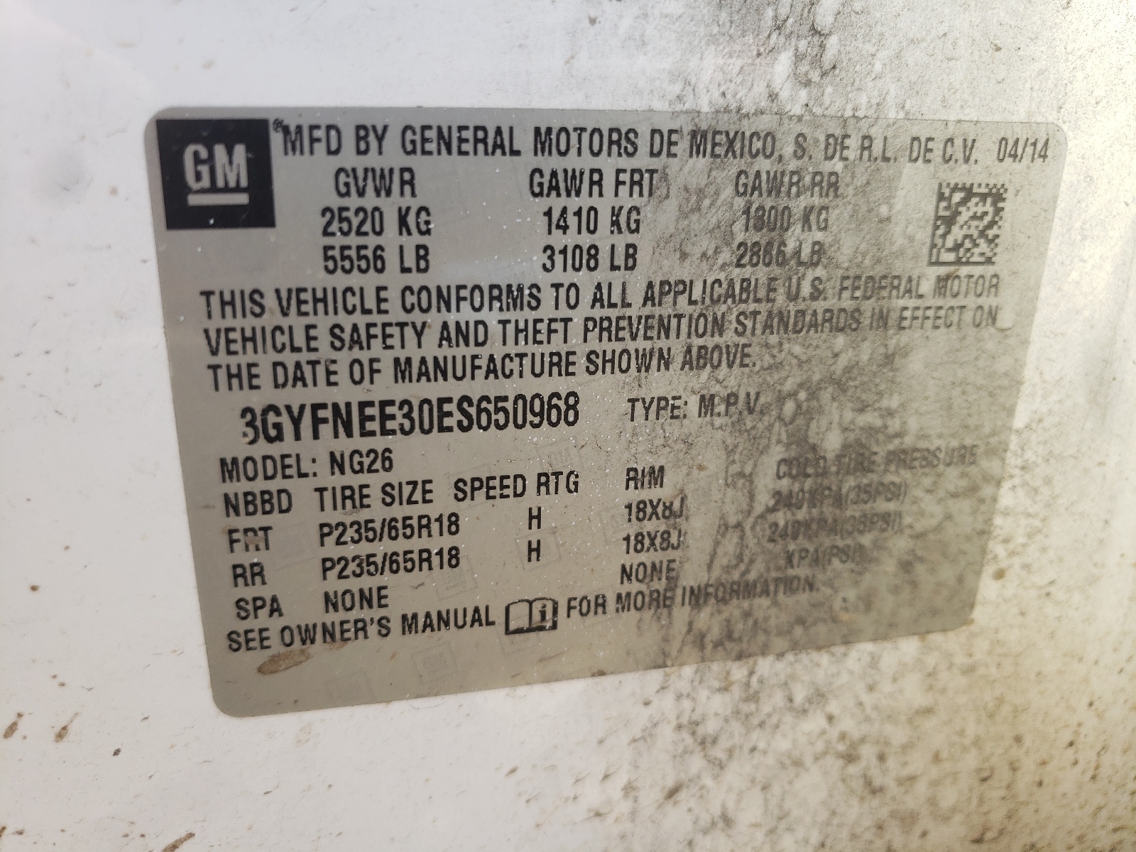 3GYFNEE30ES650968 2014 Cadillac Srx Luxury Collection