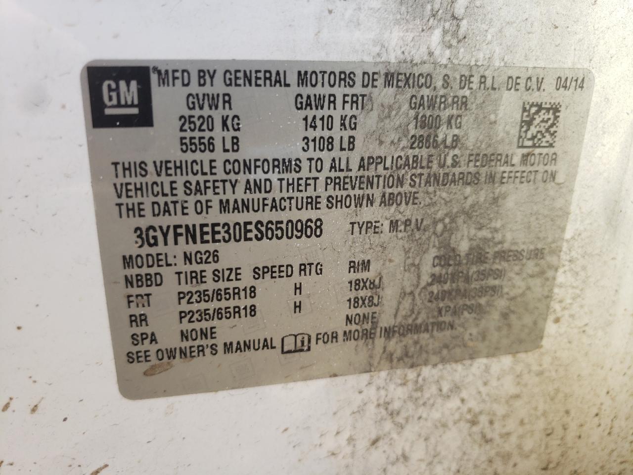 2014 Cadillac Srx Luxury Collection VIN: 3GYFNEE30ES650968 Lot: 61885404