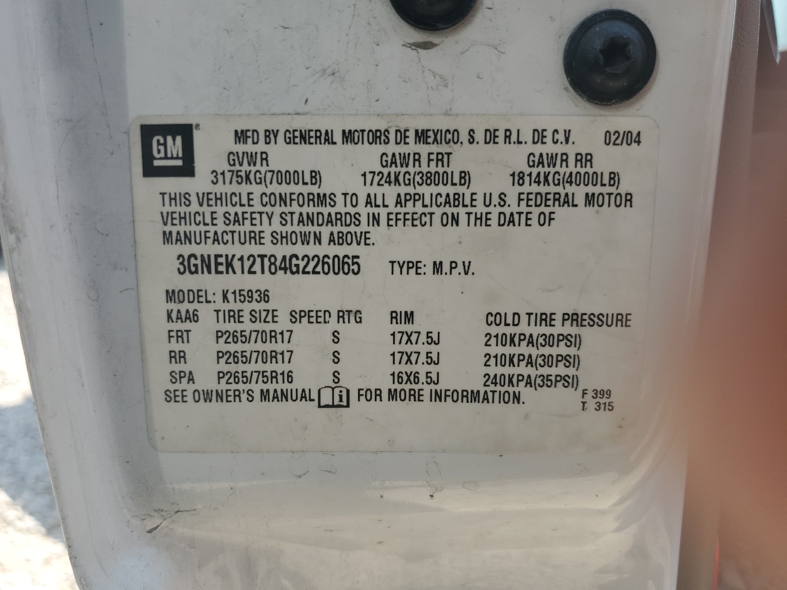 3GNEK12T84G226065 2004 Chevrolet Avalanche K1500