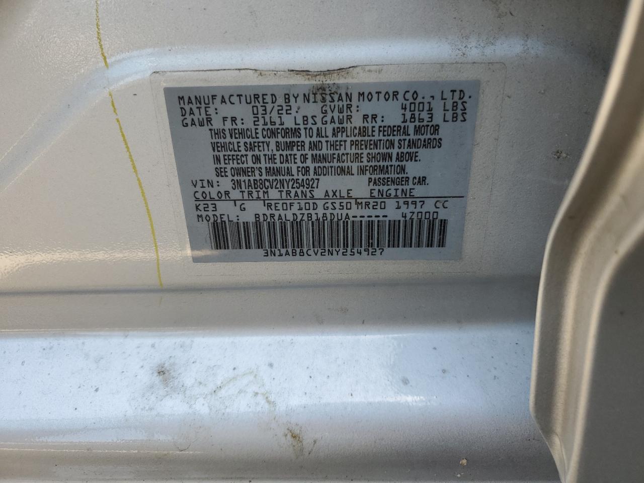 2022 Nissan Sentra Sv VIN: 3N1AB8CV2NY254927 Lot: 61304304