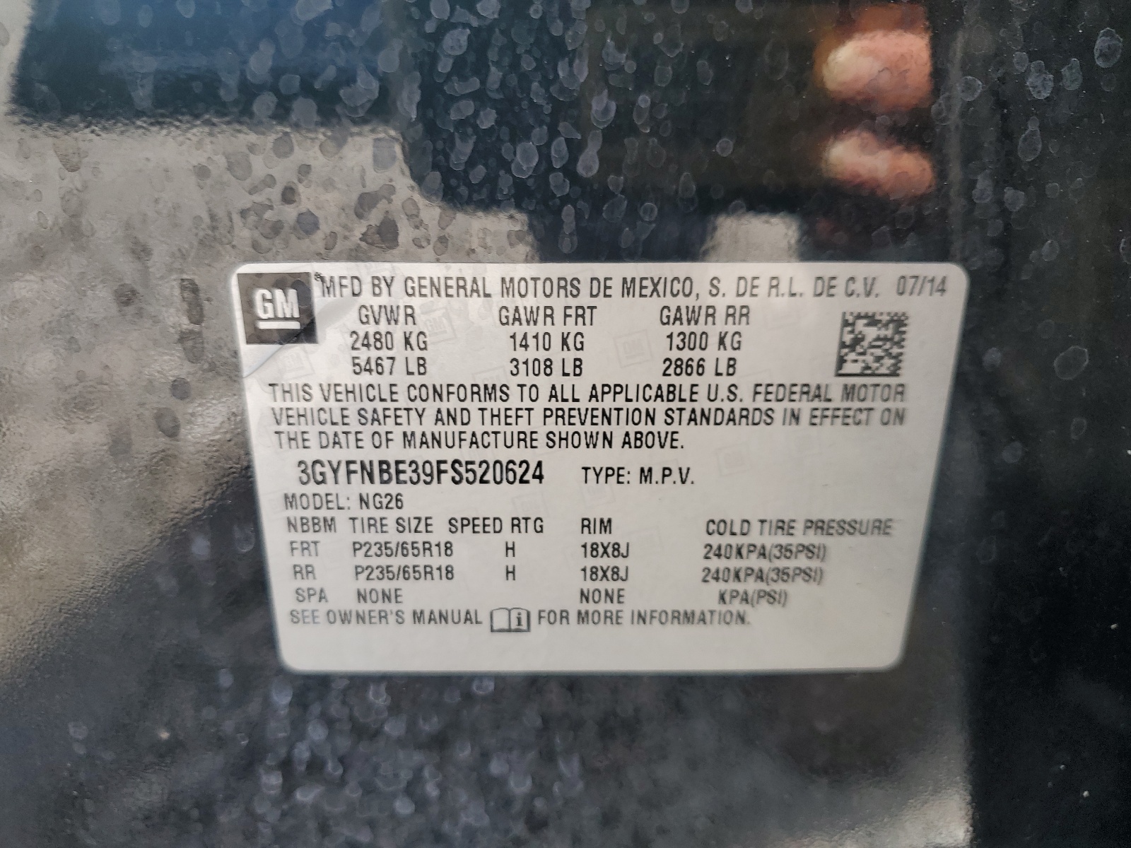 3GYFNBE39FS520624 2015 Cadillac Srx Luxury Collection