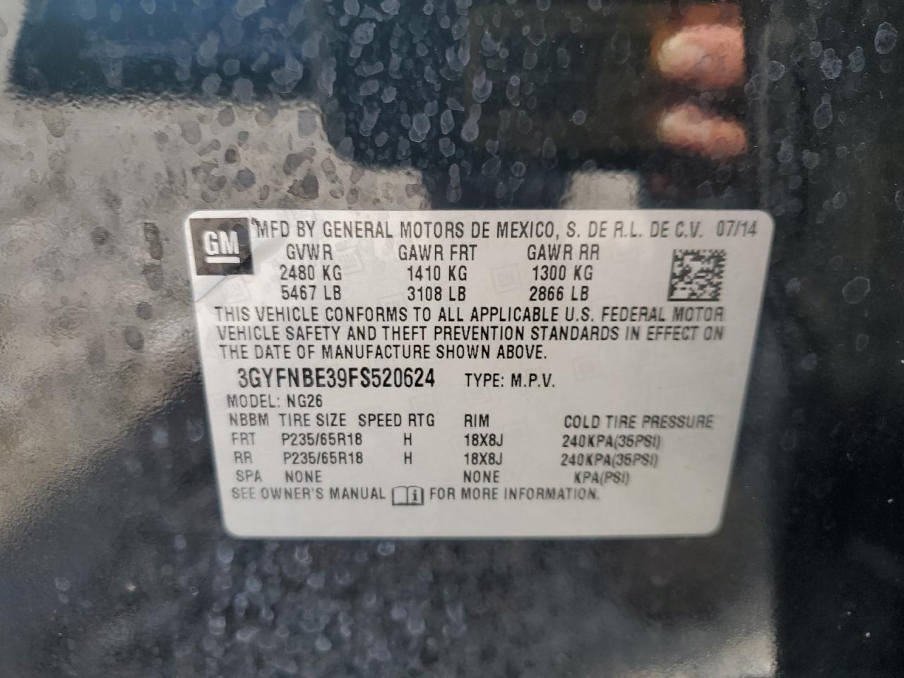 2015 Cadillac Srx Luxury Collection VIN: 3GYFNBE39FS520624 Lot: 64149114