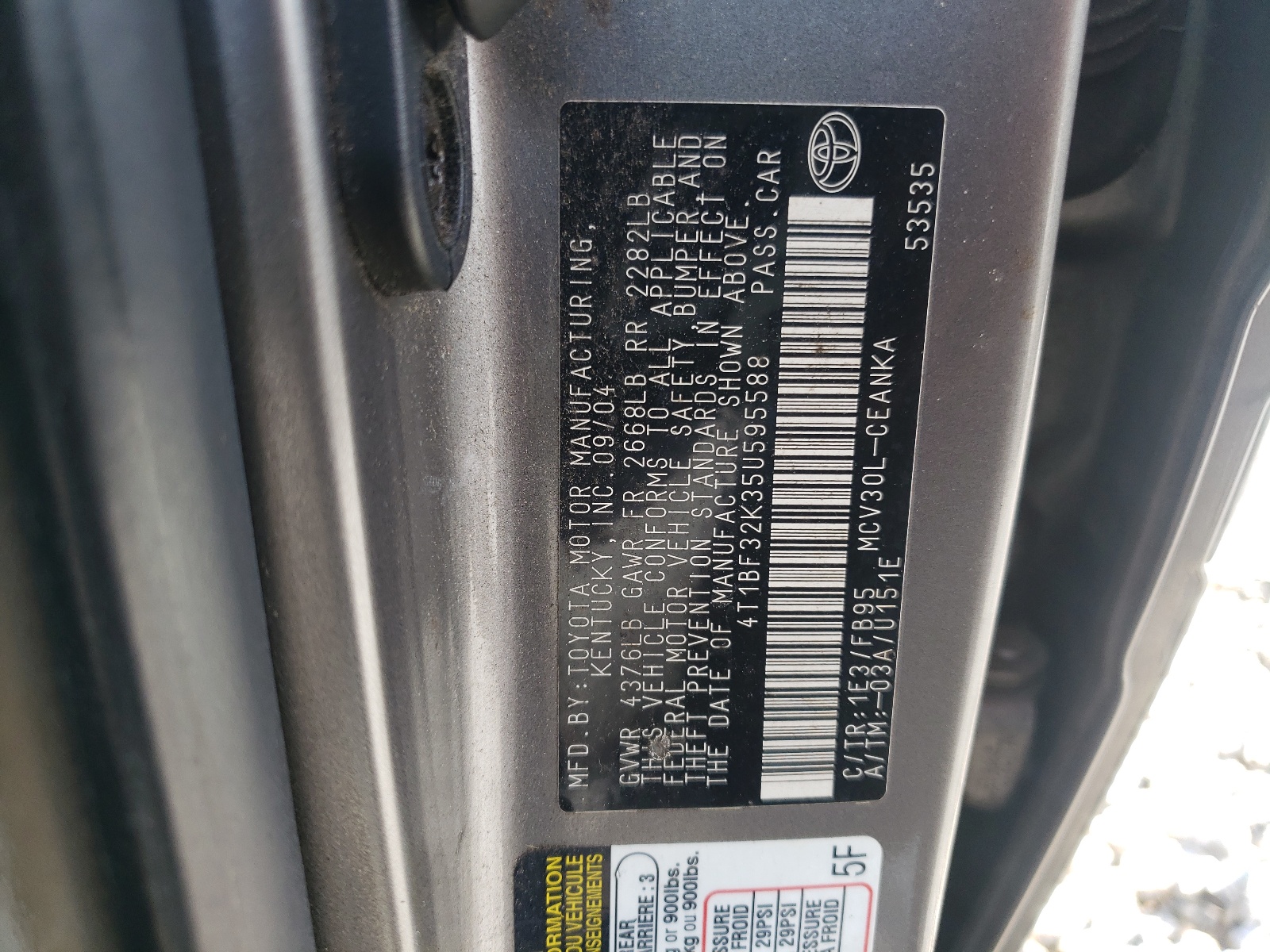 4T1BF32K35U595588 2005 Toyota Camry Le