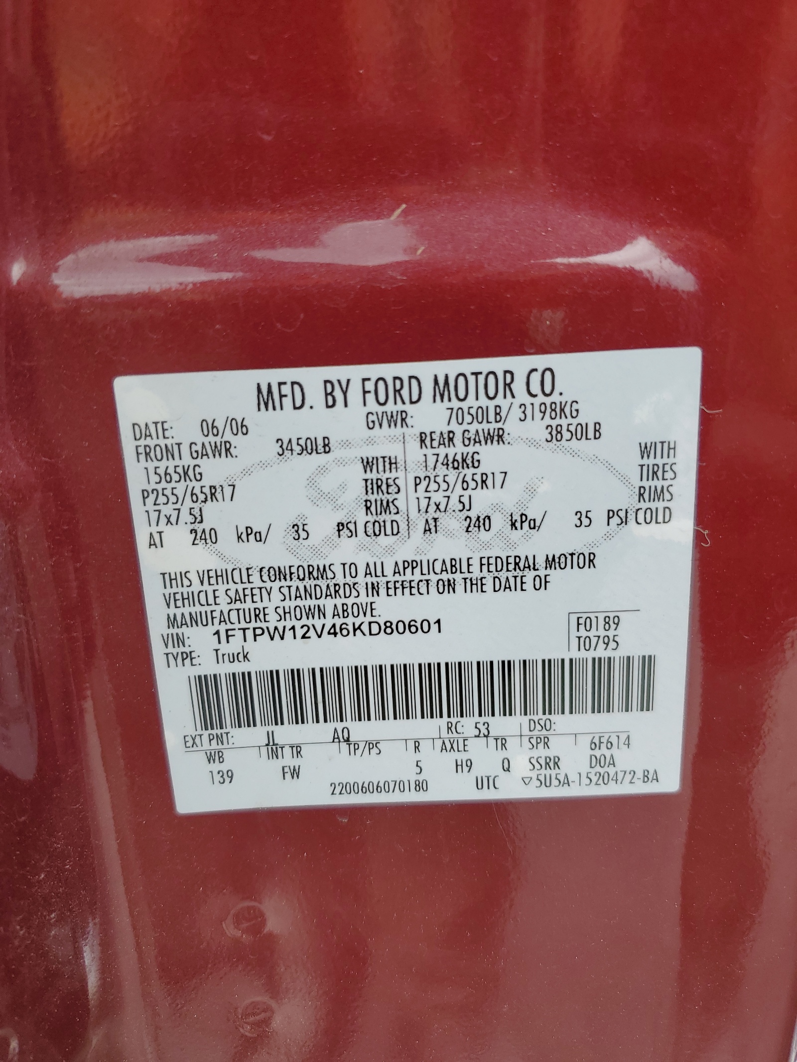 1FTPW12V46KD80601 2006 Ford F150 Supercrew