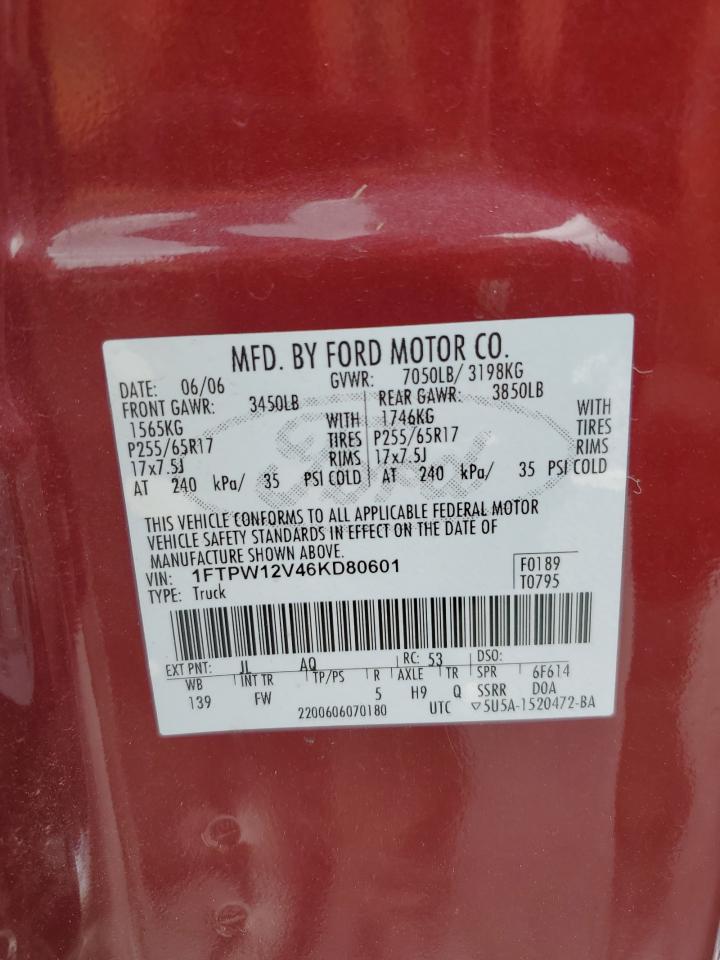 2006 Ford F150 Supercrew VIN: 1FTPW12V46KD80601 Lot: 63119974
