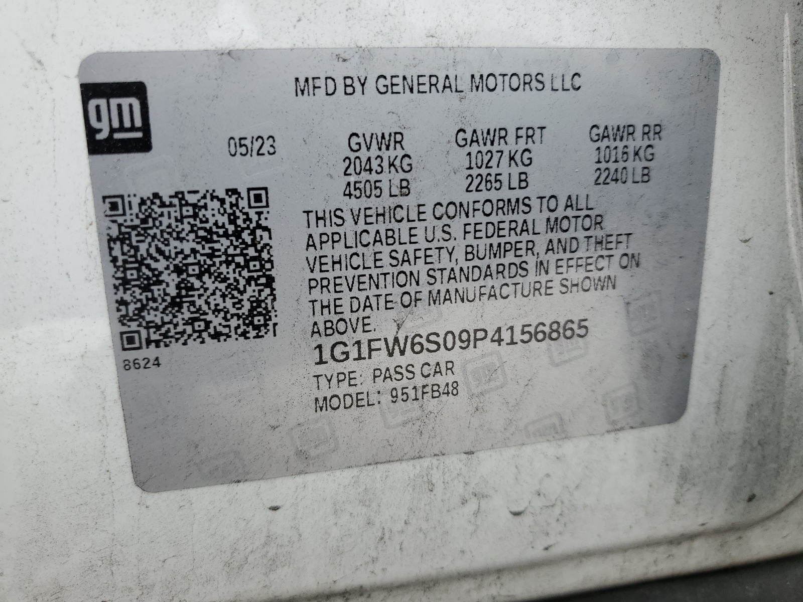 1G1FW6S09P4156865 2023 Chevrolet Bolt Ev 1Lt