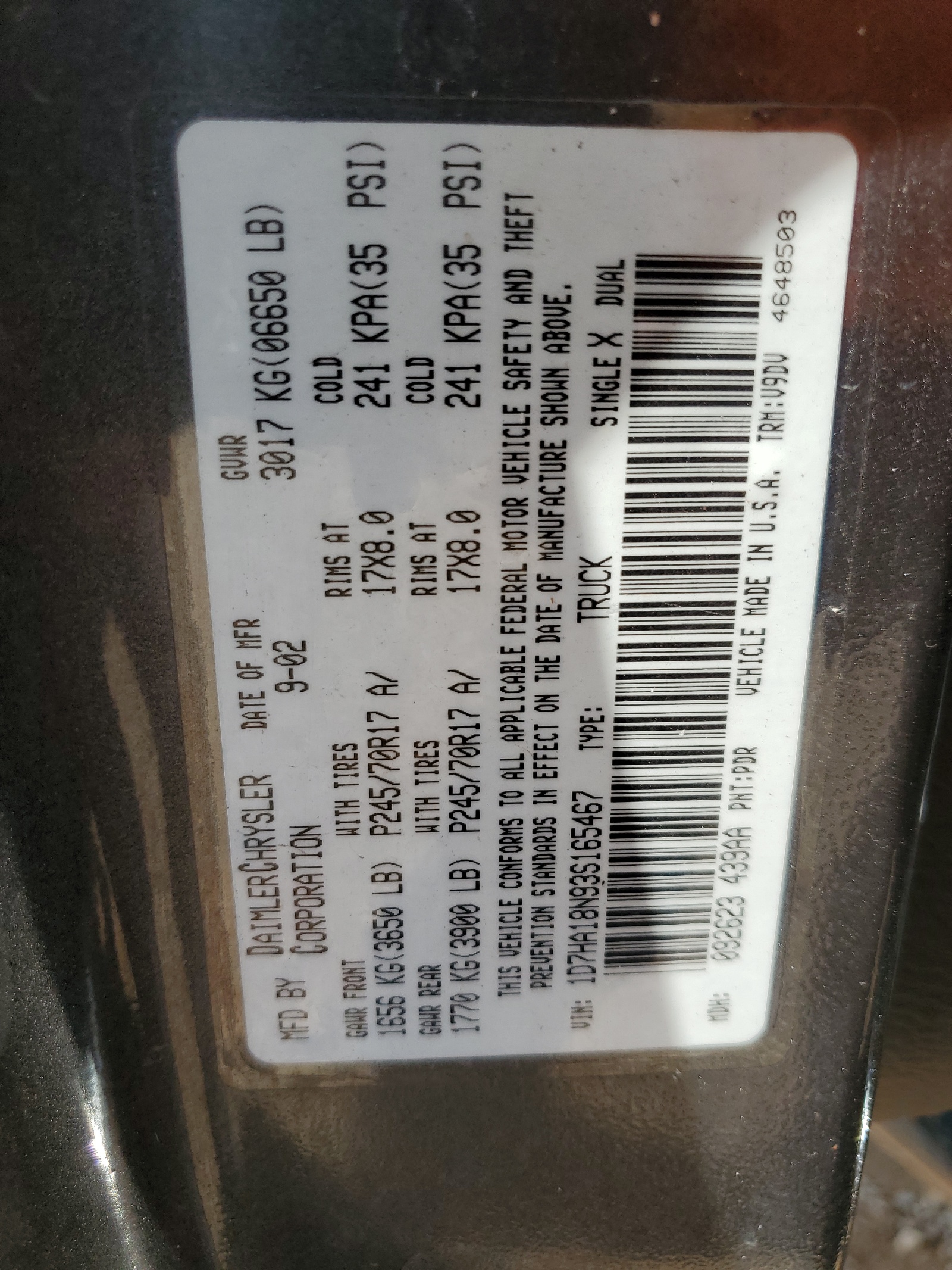 1D7HA18N93S165467 2003 Dodge Ram 1500 St