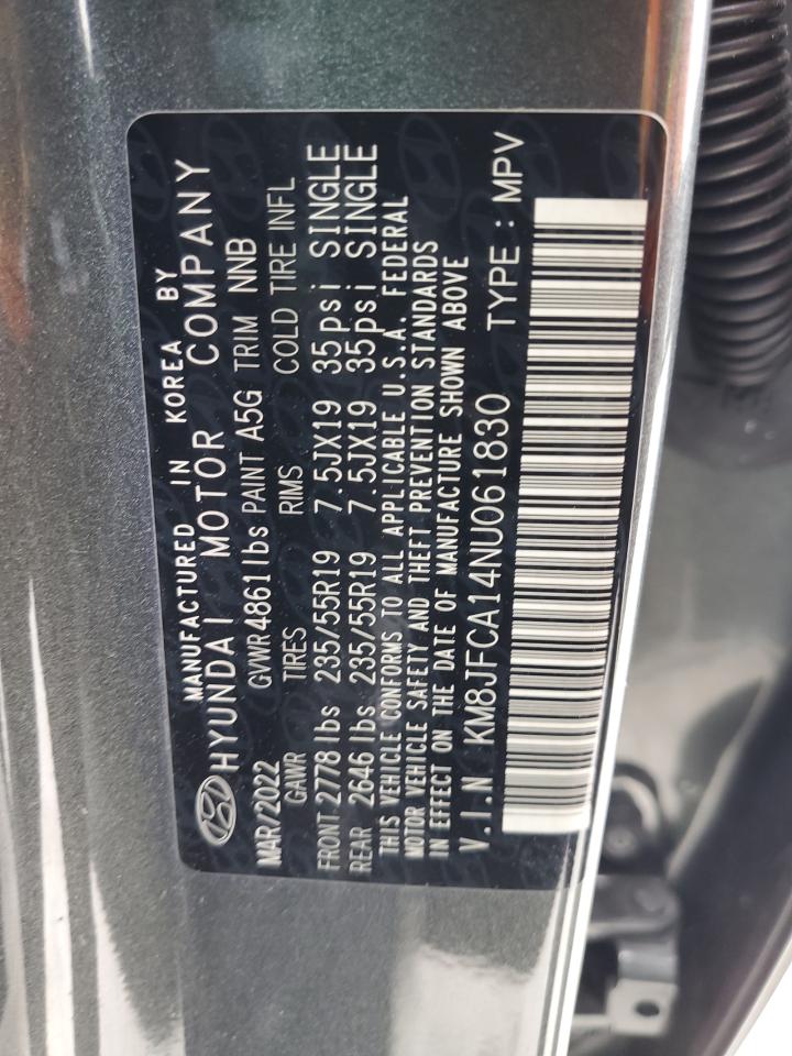 2022 Hyundai Tucson Sel Convenience VIN: KM8JFCA14NU061830 Lot: 64549294