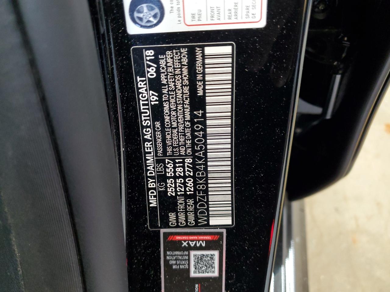 2019 Mercedes-Benz E 63 Amg-S 4Matic VIN: WDDZF8KB4KA504914 Lot: 62438324