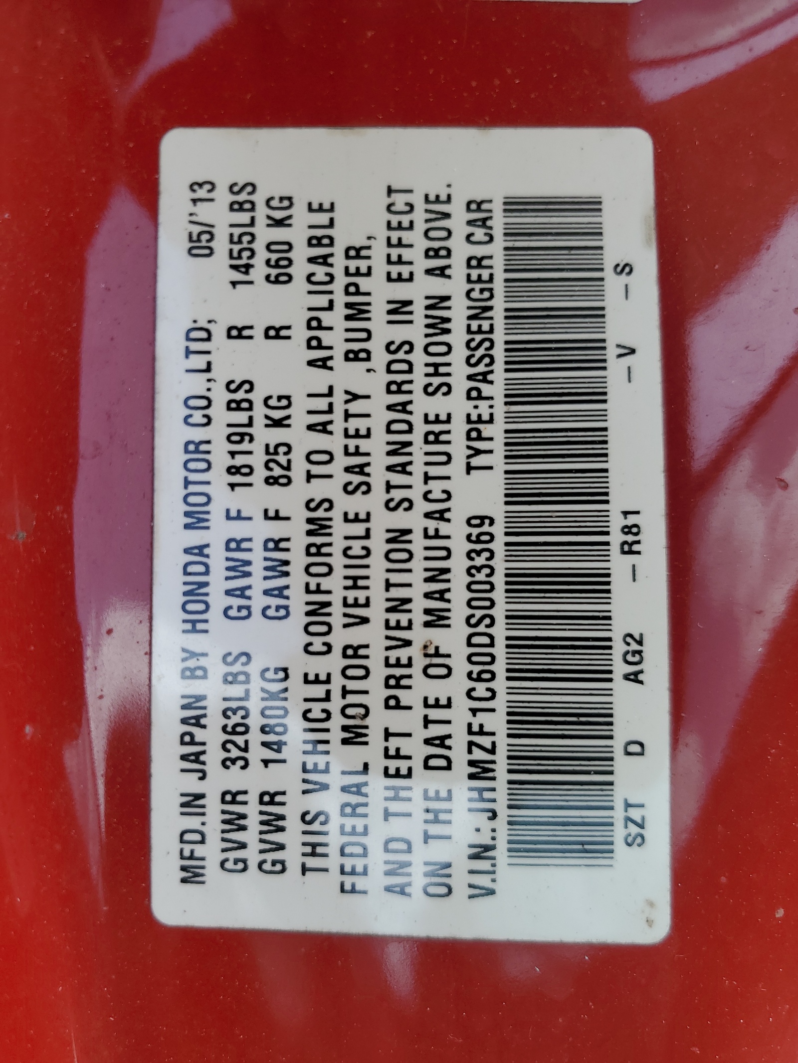 JHMZF1C60DS003369 2013 Honda Cr-Z Ex