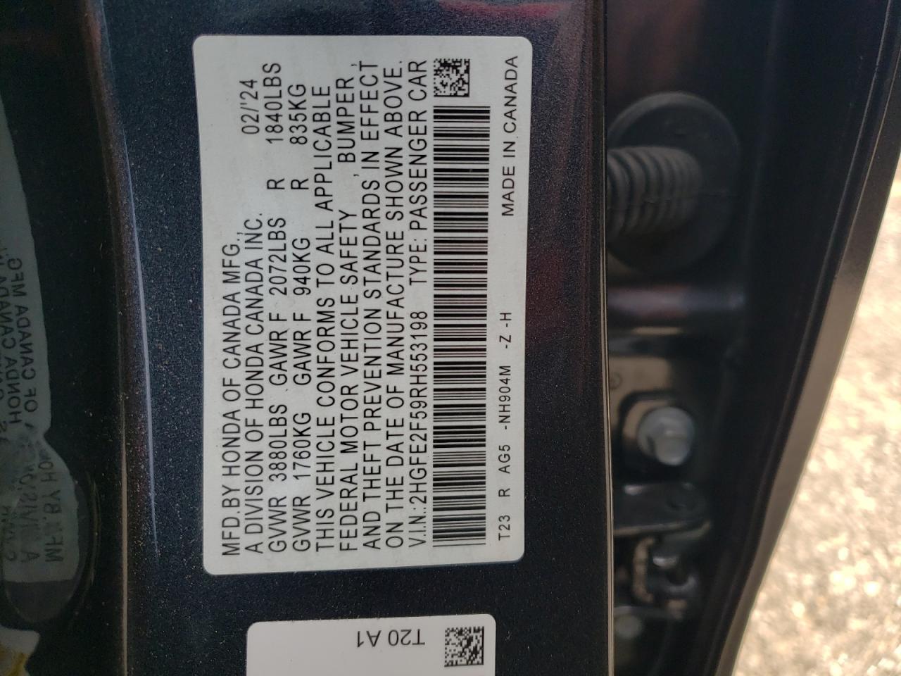 2HGFE2F59RH553198 2024 Honda Civic Sport