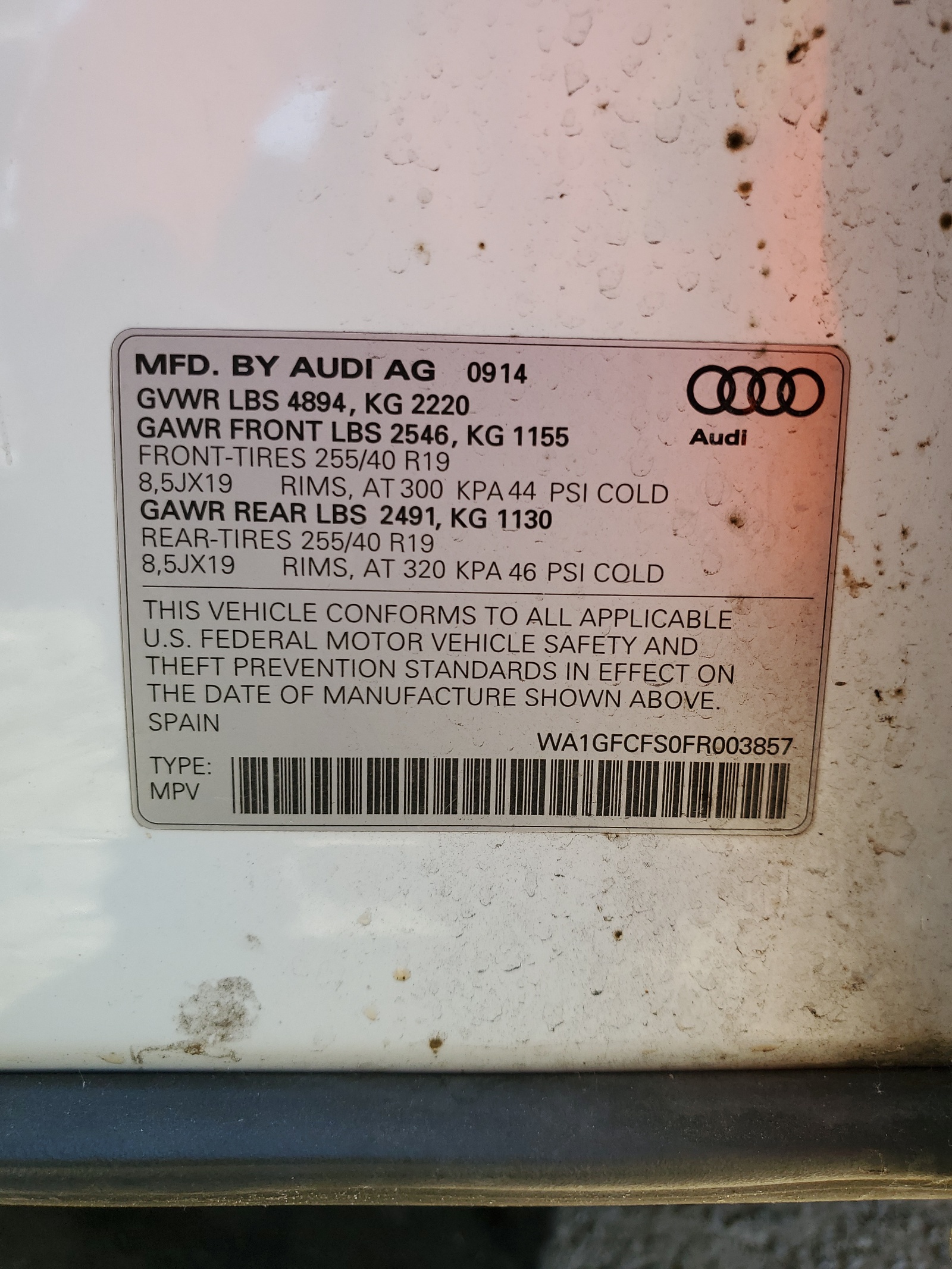 WA1GFCFS0FR003857 2015 Audi Q3 Prestige