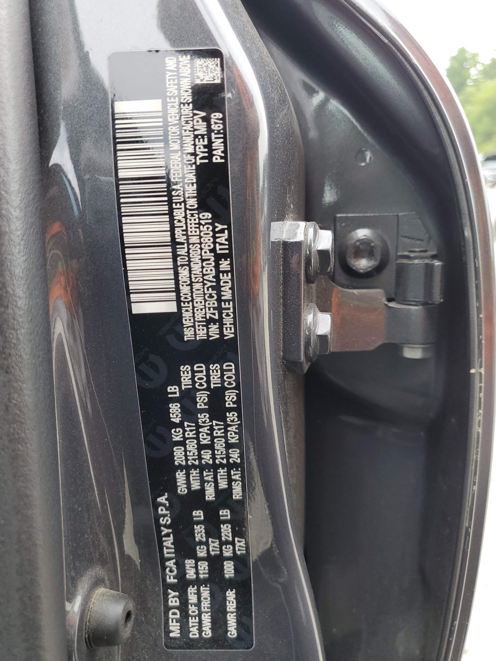 ZFBCFYAB0JP680519 2018 Fiat 500X Pop