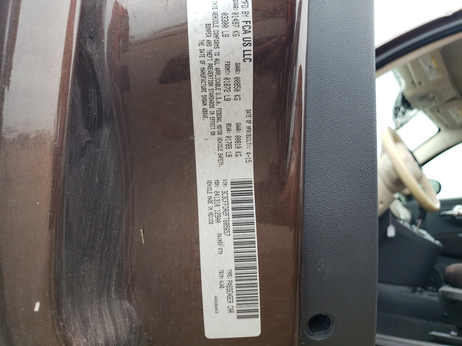 3C3CFFDR2FT685657 2015 Fiat 500 Pop