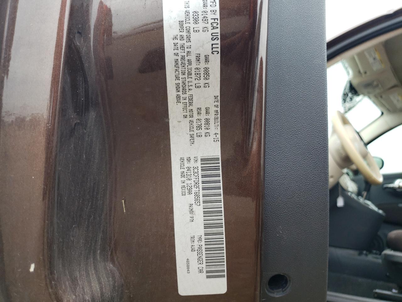 2015 Fiat 500 Pop VIN: 3C3CFFDR2FT685657 Lot: 62343064