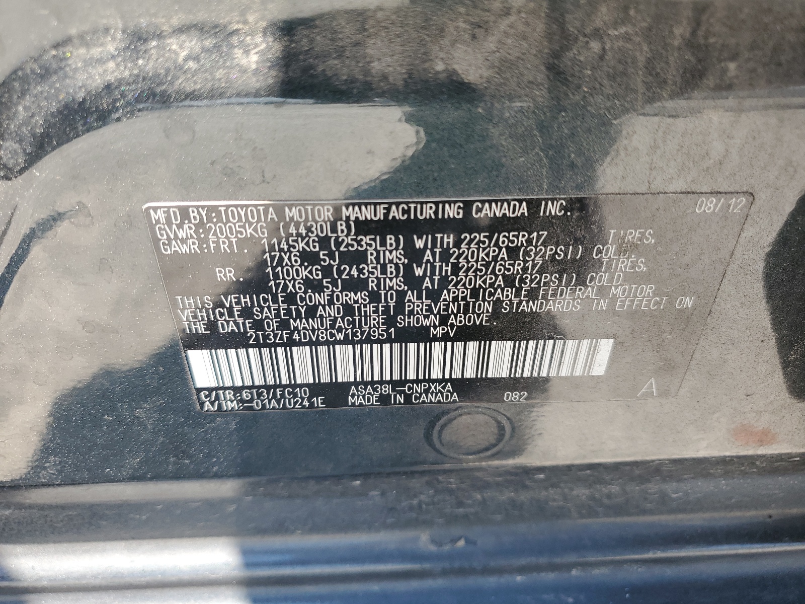 2T3ZF4DV8CW137951 2012 Toyota Rav4