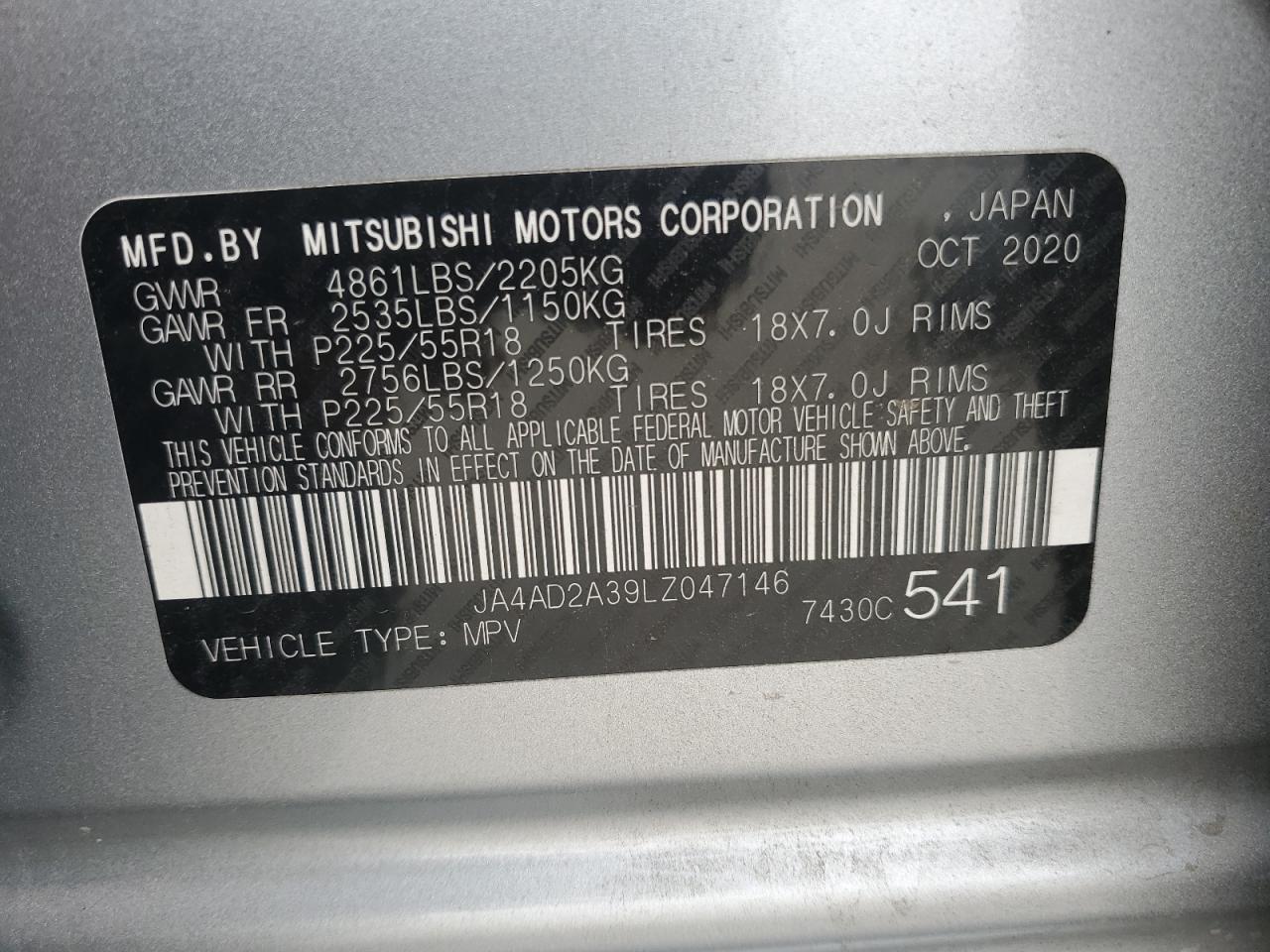 2020 Mitsubishi Outlander Es VIN: JA4AD2A39LZ047146 Lot: 64573714